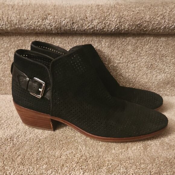 Sam Edelman "Paula" Black Perforated Suede & Leather Ankle Boots Size 10 - Picture 1 of 10